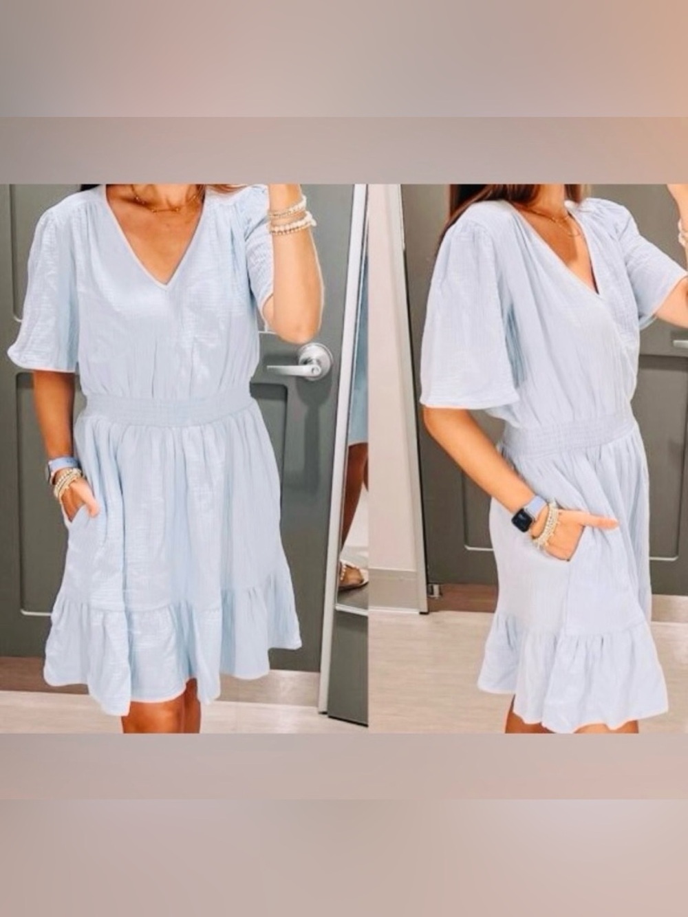 Boho Comfort! Knox Rose Gauzy Periwinkle Sz Medium V-Neck Tiered Mini Dress